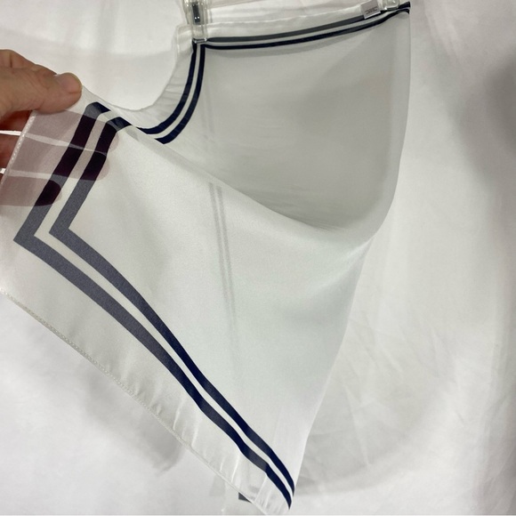 Echo Square Sheer White Scarf w/ Navy Blue Twin Borders - Picture 3 of 6